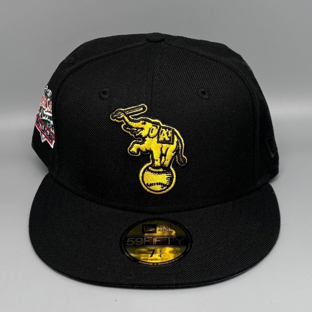 New Era 59FIFTY Oakland Athletics WS Black Yellow Fitted Men's Hat Sz 7-1/4 NWT